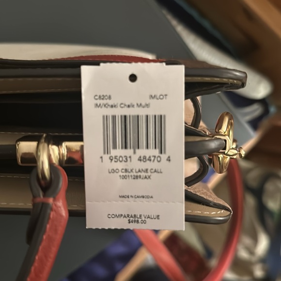 Gorgeous Coach top handle bag burgundy cream and logo print tan NWT - Picture 12 of 13